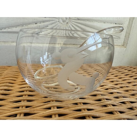 Vintage MCM Orrefors Clear Glass Condiment/Jam Bow/.spoon Etched Impala/Gazelle - Picture 3 of 10